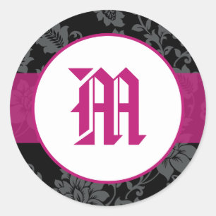6 - 3" Favour Stickers Black Floral Hot Pink Strip