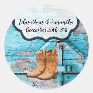 6 - 3"  Favour Stickers Blue Wood Barn Door Boots
