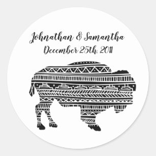 6 - 3"  Favour Stickers Boho Buffalo Tribal Patter