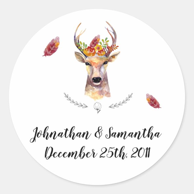 6 - 3"  Favour Stickers boho deer Buck Head Browni (Front)