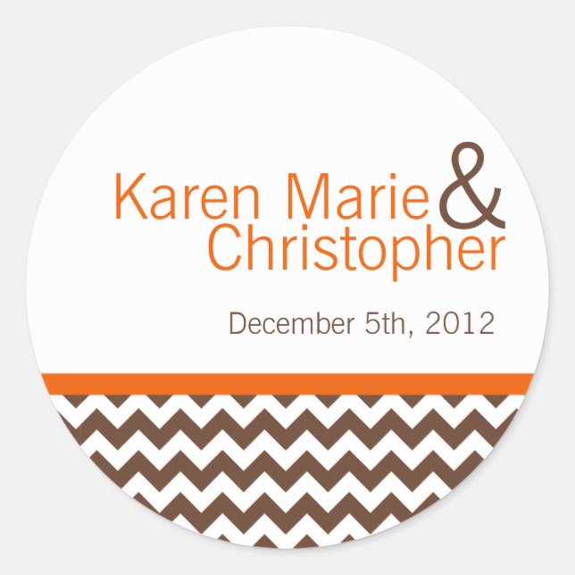6 - 3" Favour Stickers Brown Orange Chevron Name (Front)