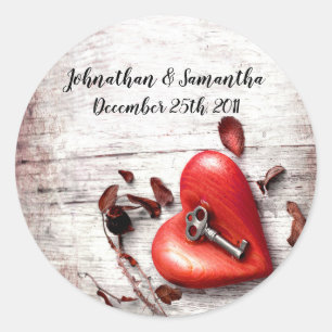 6 - 3"  Favour Stickers Country Wood Key to my Hea