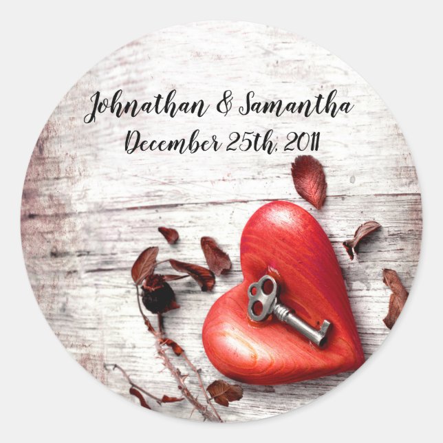 6 - 3"  Favour Stickers Country Wood Key to my Hea (Front)