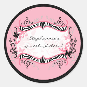 6 - 3"  Favour Stickers Girly Butterfly Zebra Prin