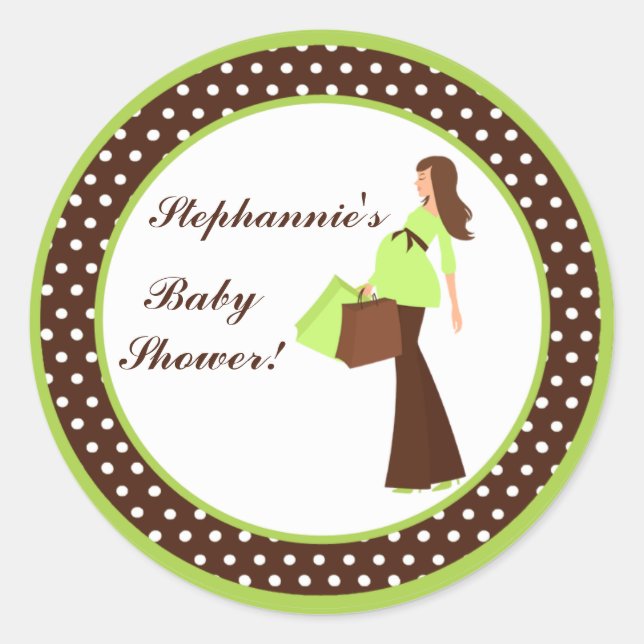 6 - 3"  Favour Stickers Green Mod Mom Polka Dots (Front)