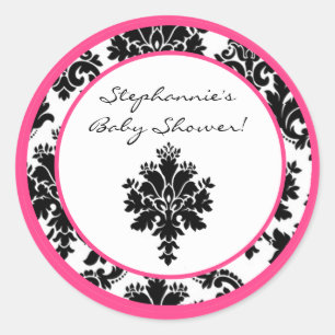 6 - 3"  Favour Stickers Hot Pink Black Damask