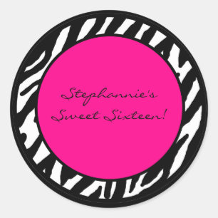 6 - 3"  Favour Stickers Hot Pink Zebra Print