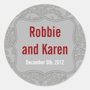 6 - 3" Favour Stickers Modern Grey Damask Lace Pri
