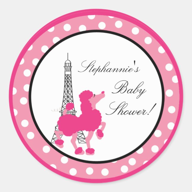 6 - 3"  Favour Stickers Pink Poodle Paris Eiffel (Front)