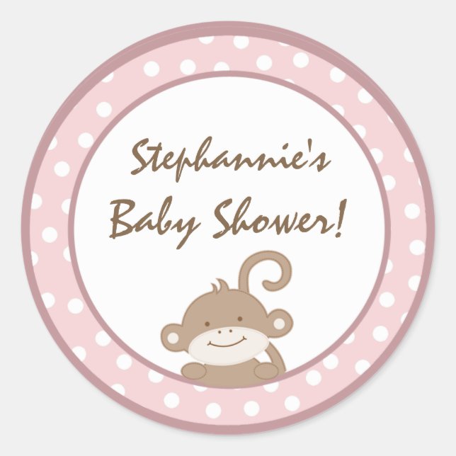 6 - 3"  Favour Stickers Safari Jungle Monkey Pink (Front)