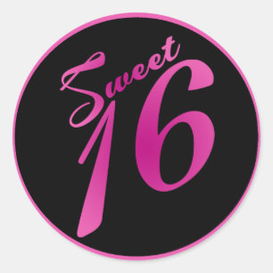 6 - 3"  Favour Stickers Sweet 16 Pink Black Party