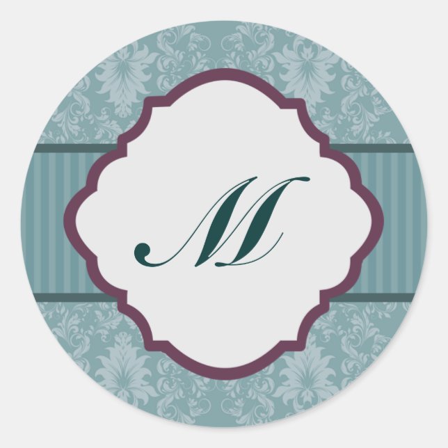 6 - 3" Favour Stickers Teal Blue Damask/Stripes Re (Front)