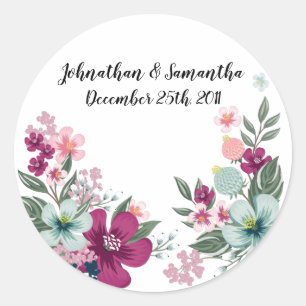 6 - 3" Favour Stickers Tropical Flowers on White