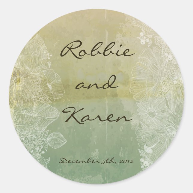 6 - 3" Favour Stickers Vintage Floral Antique (Front)