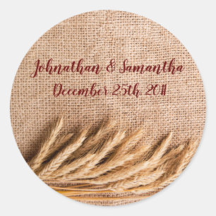 6 - 3"  Favour Stickers Wheat on Burlap Sack Count