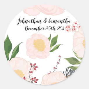 6 - 3" Favour Stickers White Floral Flowers on Wh