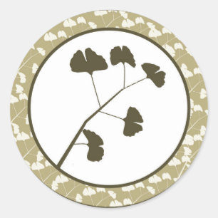 6 - 3" Favour Stickers White Ginkgo Leaves
