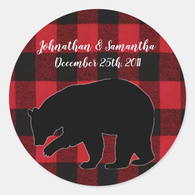 6 - 3" Stickers Favoriser Rouge Buffalo Plaid Ours (Devant)