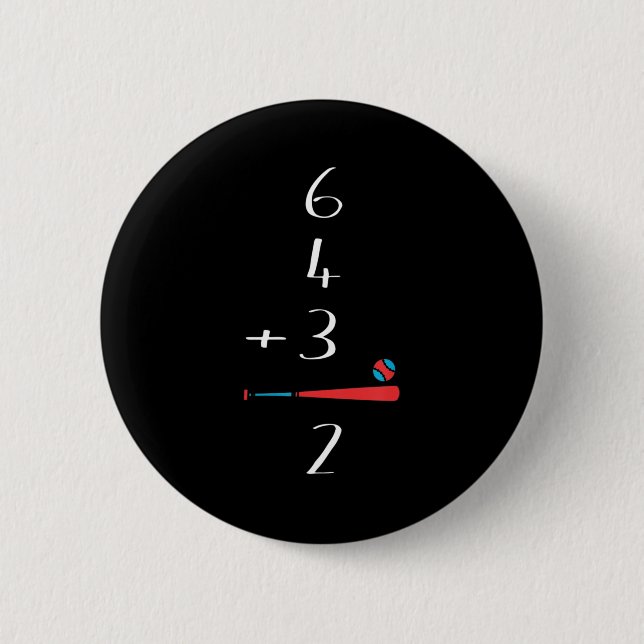 6 4 3 2 Double Play Baseball  2 Inch Round Button (Front)