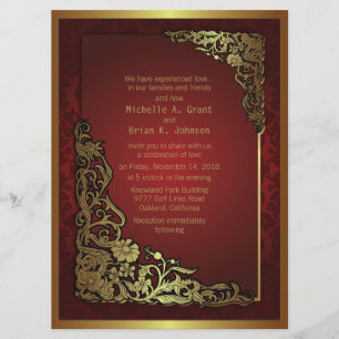 6.5x8.75" Damask Luxury Golden Red Wedding Invite