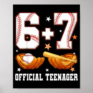 6+7 13 year old teenager baseball boy 13th birthda poster