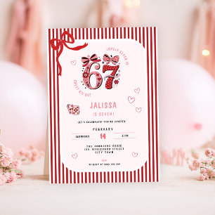 6 7 Birthday for Girls, Pink 7th Birthday Invitation