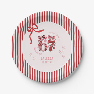 6 7 Birthday for Girls, Pink Kids 7th Birthday Paper Plate