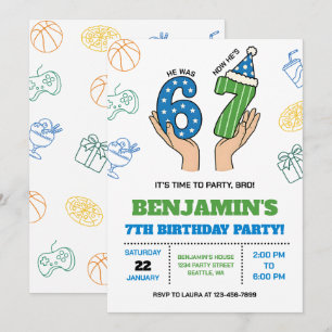 6-7 Birthday Invitation for Boys, Six Seven Meme