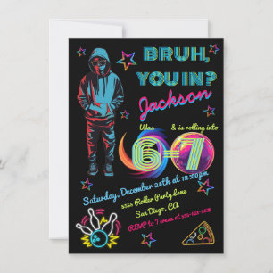 6-7 Bowling Bruh Neon Bowling Birthday Invitation