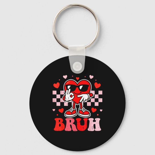 6 7 Bruh Funny Valentine Heart Six Seven Meme Boys Keychain (Front)