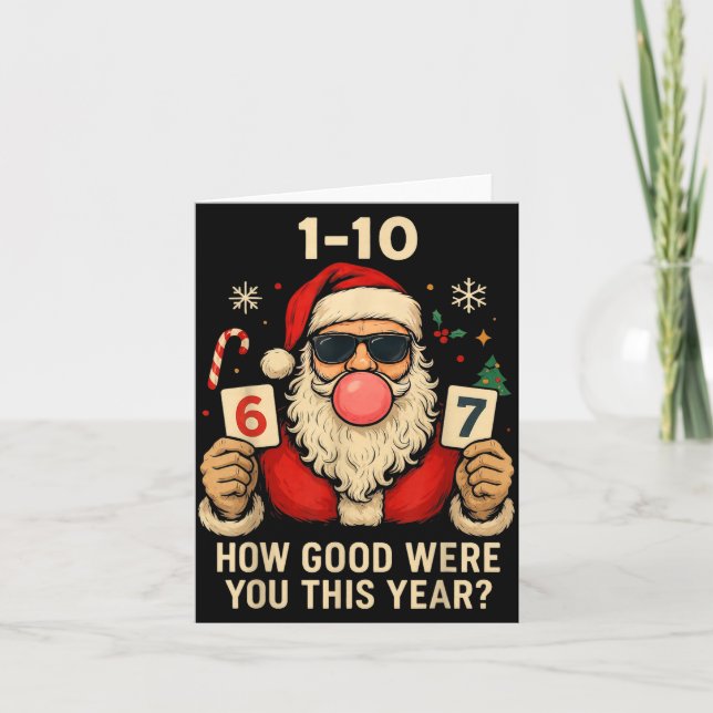 6 7 Funny Christmas Meme Six Seven Bubblegum Santa Card (Front)