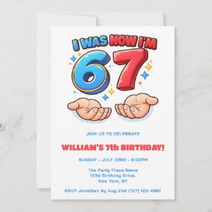 6 7 Funny Meme red & blue kid birthday Invitation