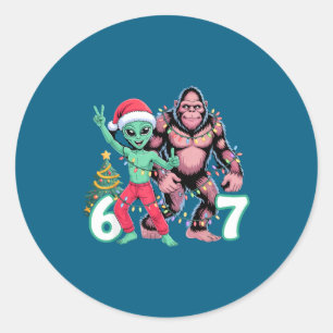 6 7 Meme Christmas Alien Sasquatch Six Seven Fun  Classic Round Sticker
