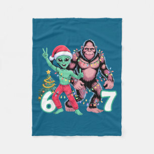 6 7 Meme Christmas Alien Sasquatch Six Seven Fun Fleece Blanket