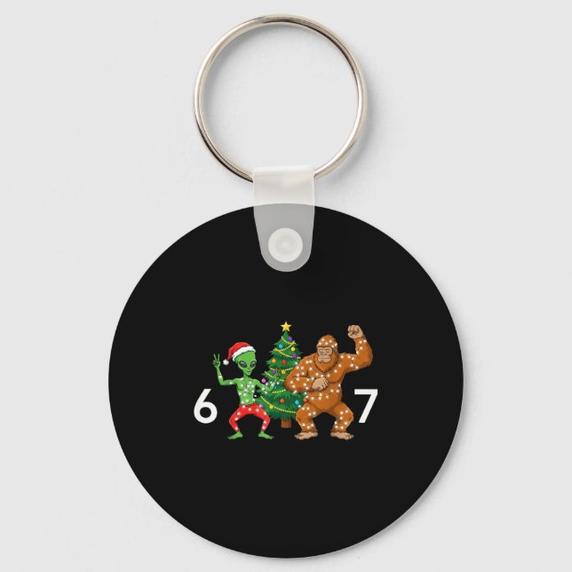 6 7 Meme Christmas Alien Sasquatch Six Seven Fun  Keychain (Front)