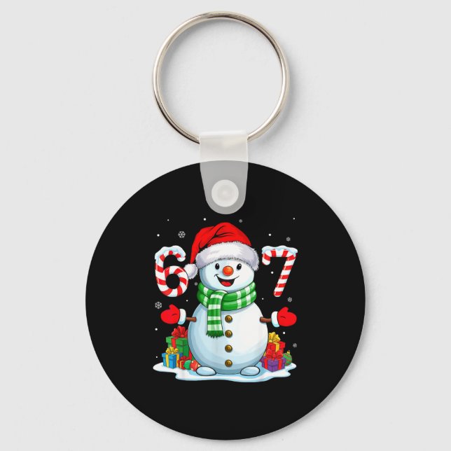 6 7 Meme Christmas Funny Snowman Six Seven 67 Men  Keychain (Front)
