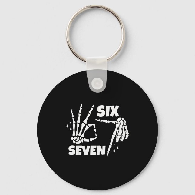 6 7 Meme Funny Skeleton Hands Halloween Couples Si Keychain (Front)