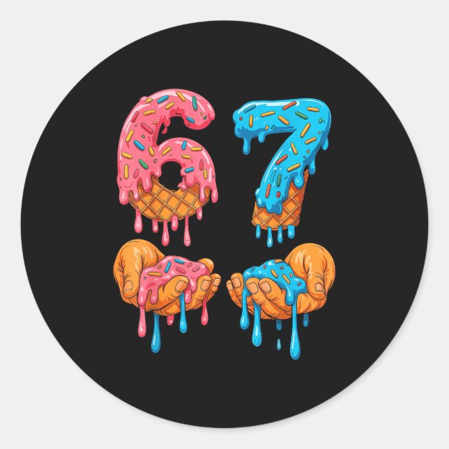 6 7 Meme Ice Cream Drip Gen Alpha Slang  Classic Round Sticker (Front)