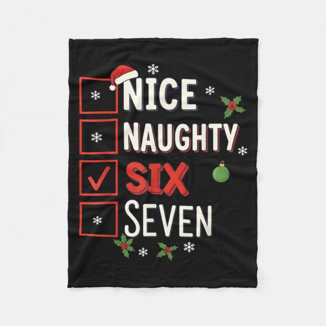 6-7 Meme Nice Naughty 67 Christmas Brain Rot Funny Fleece Blanket (Front)