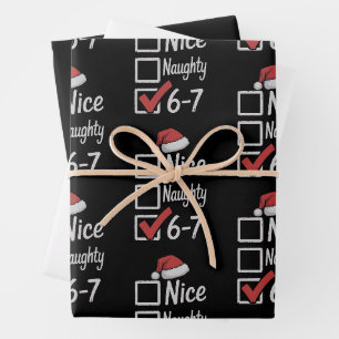 6-7 Meme Nice Naughty 67 Christmas Brain Rot Funny Wrapping Paper Sheet