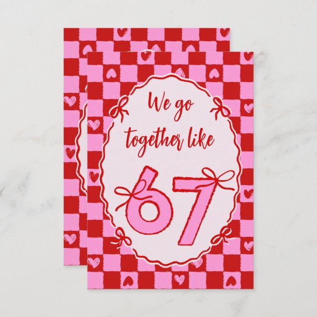 6 7 Meme Trendy Coquette Bow Valentines Day Card (Front/Back)