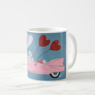 6 7 Poodle in Pink Classic Car flying in sky  Coffee Mug