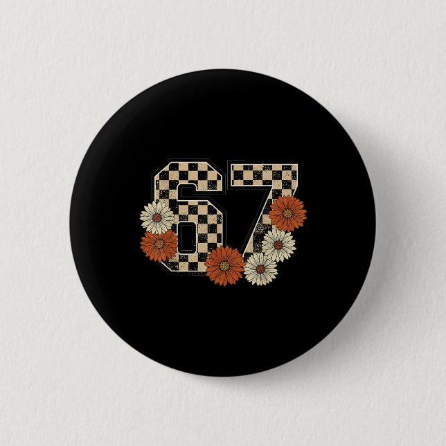 6 7 Retro Fall Meme Checkerboard Tee Haunted  2 Inch Round Button (Front)
