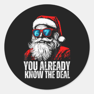 6 7 Santa Face Six Seven Meme Funny 67 Christmas F Classic Round Sticker