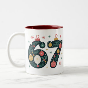 6 7 Six Seven Gen Z Alpha Meme Slang Xmas Balls Two-Tone Coffee Mug