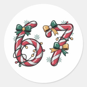 6 7 Six Seven Gen Z Alpha Meme Slang Xmas Lights Classic Round Sticker