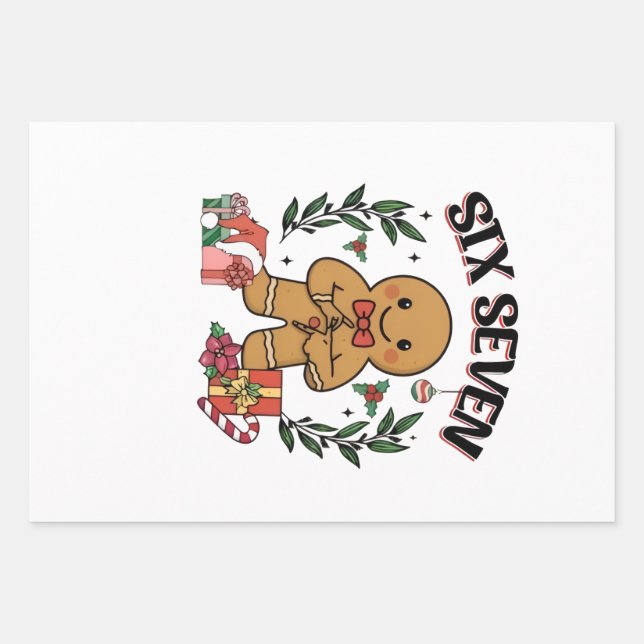 6 7 Six Seven Hand Gen Z Alpha Gingerbread Meme  Wrapping Paper Sheet (Front)