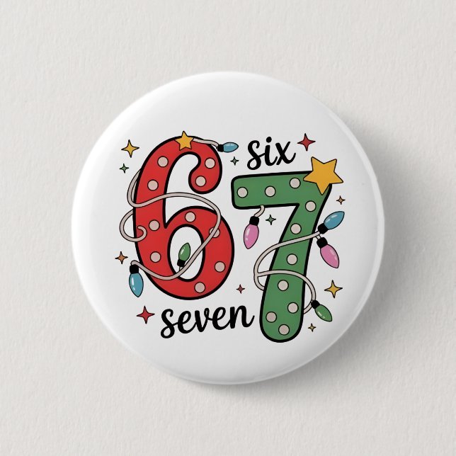 6 7 Six Seven Hand Gen Z Alpha Meme Slang Xmas  2 Inch Round Button (Front)