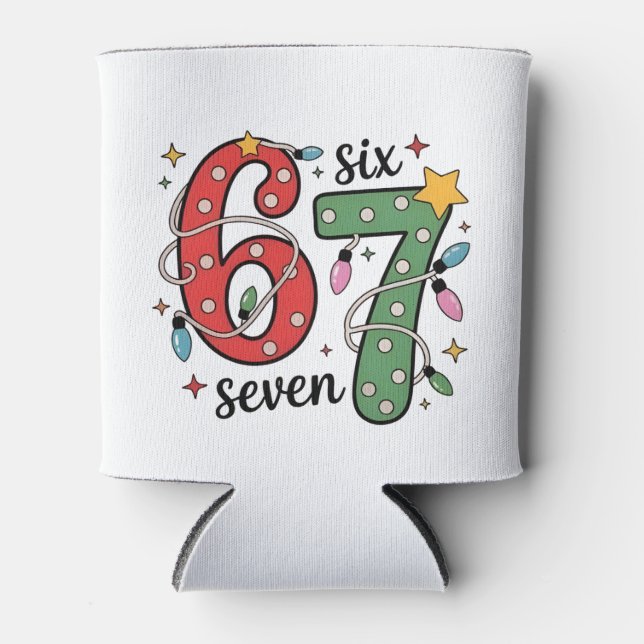 6 7 Six Seven Hand Gen Z Alpha Meme Slang Xmas  Can Cooler (Front)