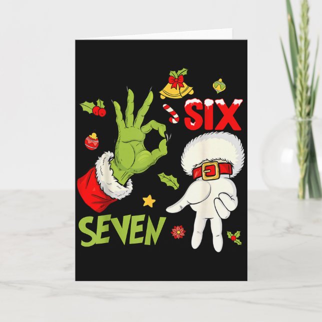 6 7 Six Seven Hand Gen Z Alpha Meme Slang Xmas Chr Card (Front)